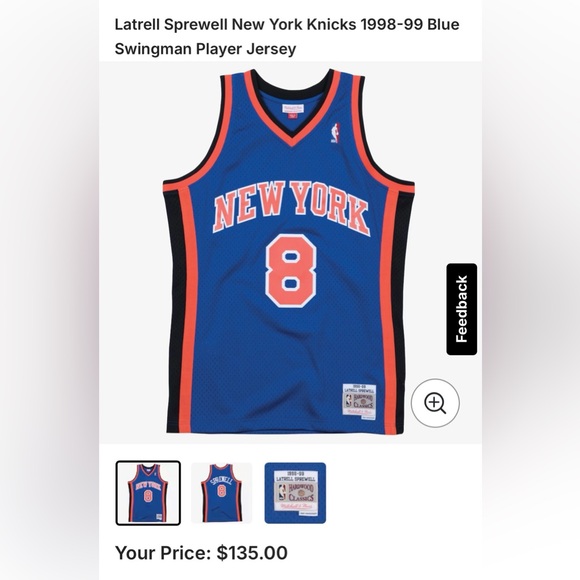 Latrell Sprewell New York Knicks 98-99 Blue Mitchell & Ness NBA Swingman Jersey - Picture 8 of 16